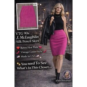 VTG 90s J. McLaughlin for Sanyo Pink Silk Pencil Skirt Size 4 Made USA Career